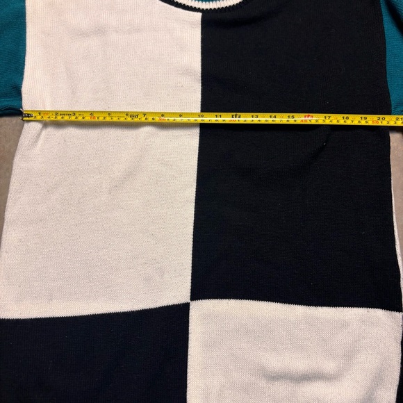 Sunbelt Sweater Vintage 90s  Colorblock Black Turquoise Artistic Womens OSFM - Picture 3 of 5
